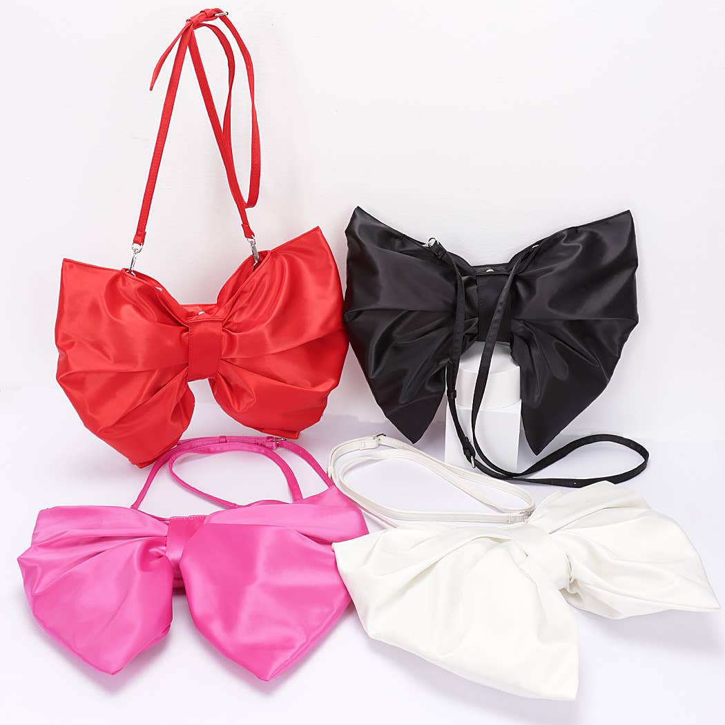 Satin Bow Style Crossbody Bag- pink