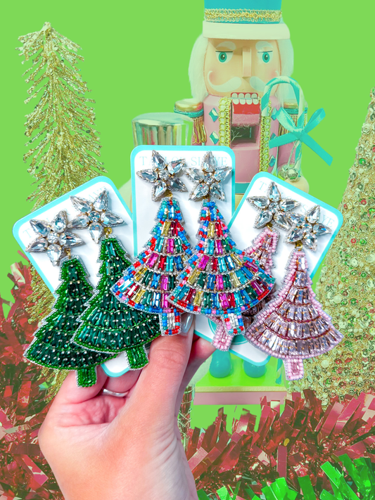 Beaded Crystal Christmas Tree Earrings