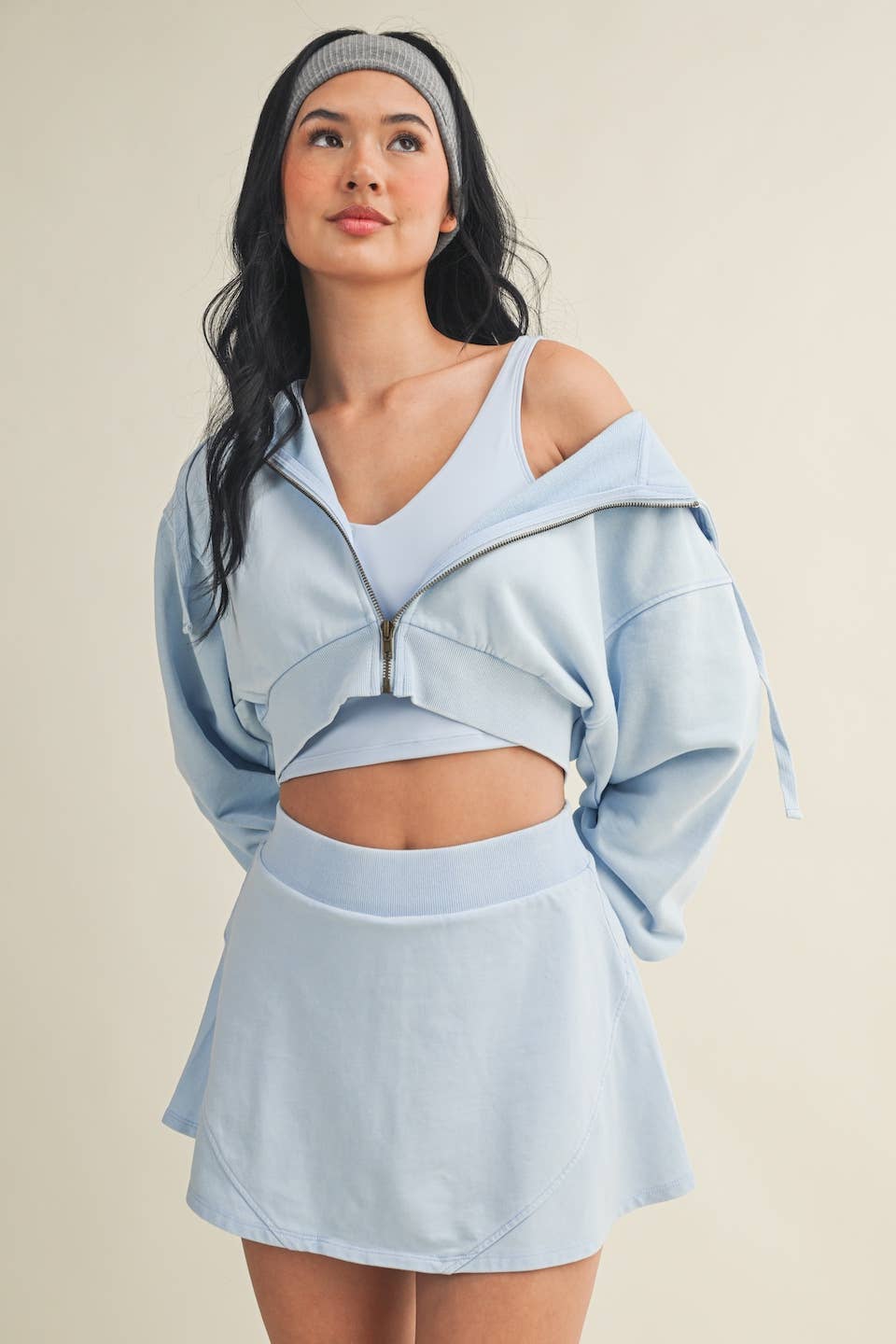 Mineral Wash Oversized Crop Hoodie- Blue