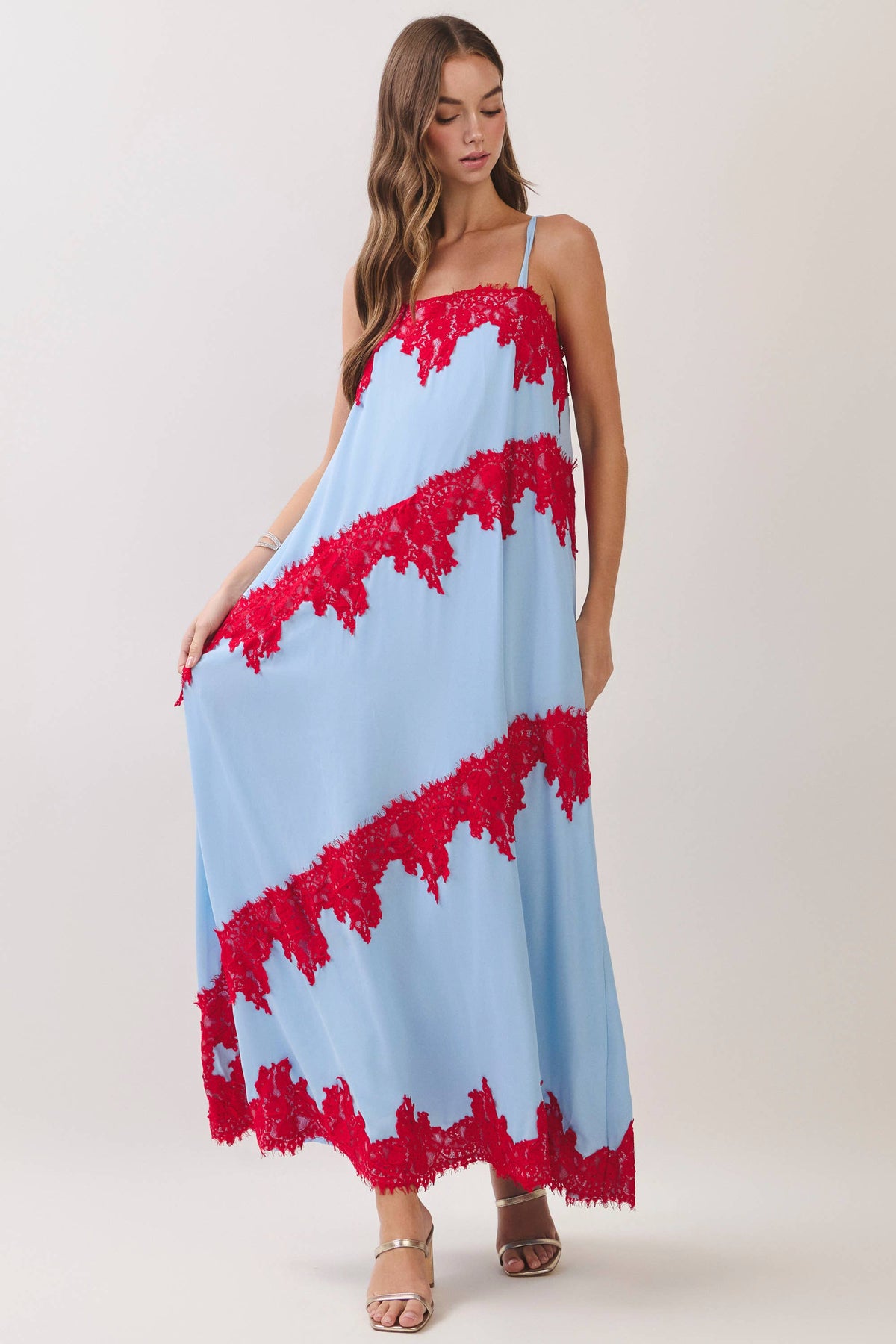 Lillian Lace Dress- Blue/Red