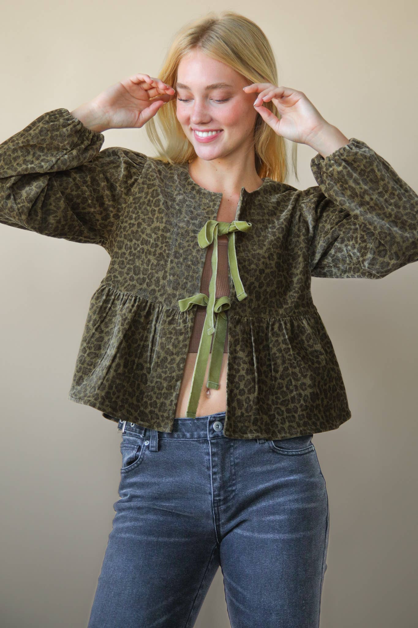 Tara Leopard Tie Blouse