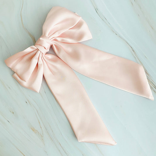 Doubled Satin Bow Hair Clip: Pink