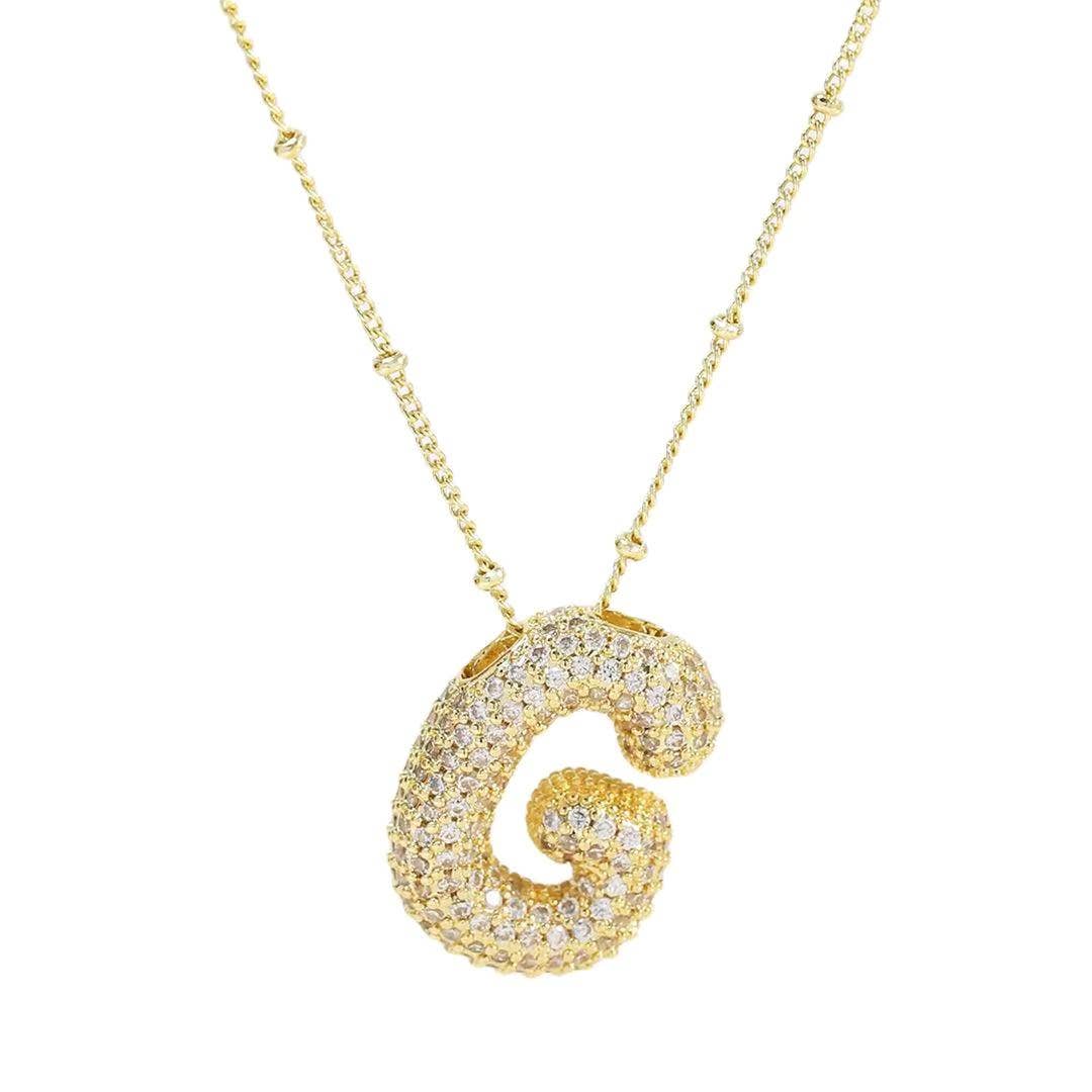 Mini Initial CZ Balloon Bubble 18K Gold Necklace