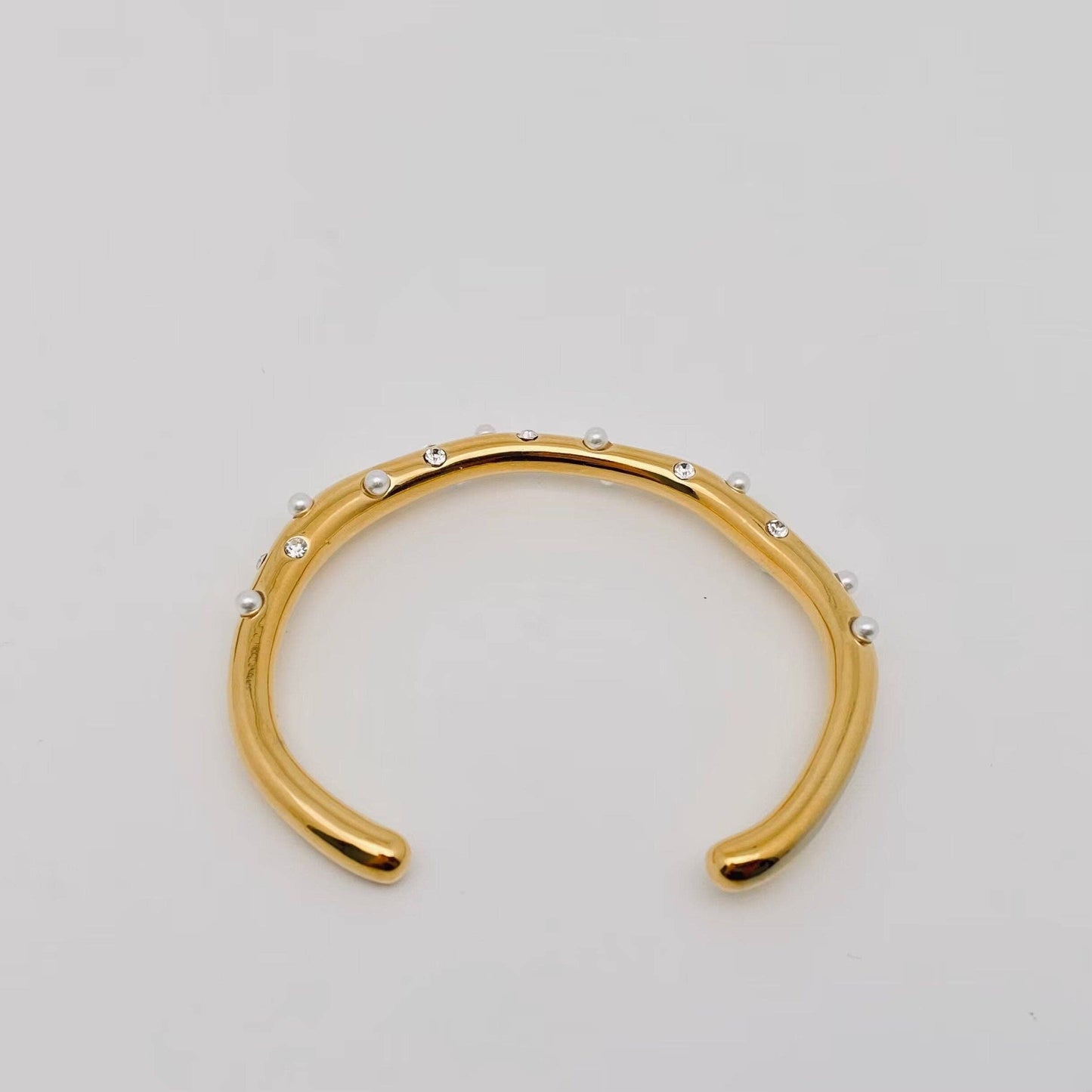 Zircon Pearl 18K Gold Plated Stainless Bangle