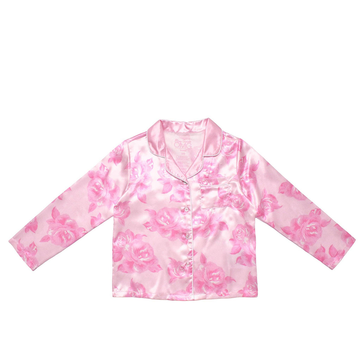 Girls- Rose Print Satin Pajama Set with Headband