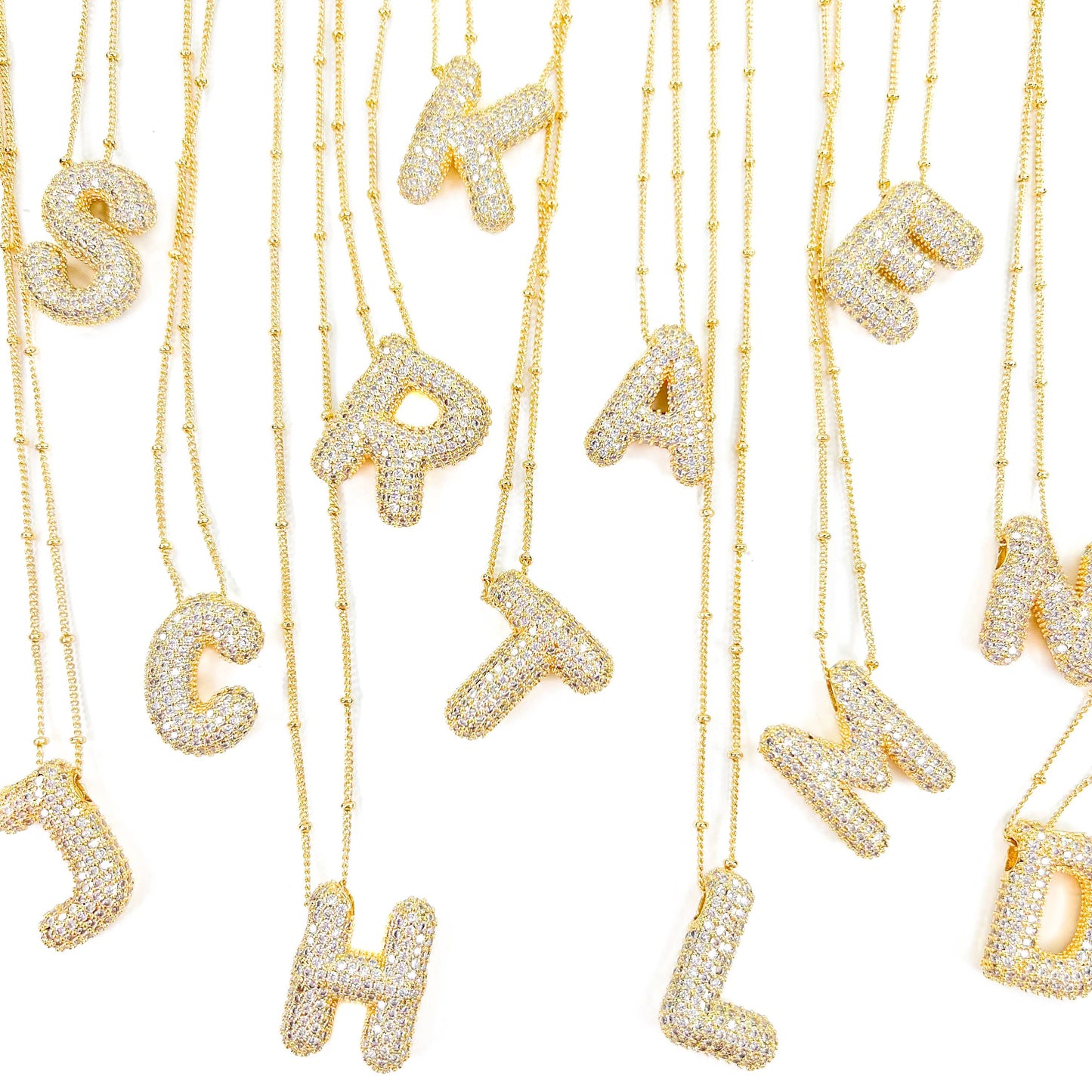 Mini Initial CZ Balloon Bubble 18K Gold Necklace