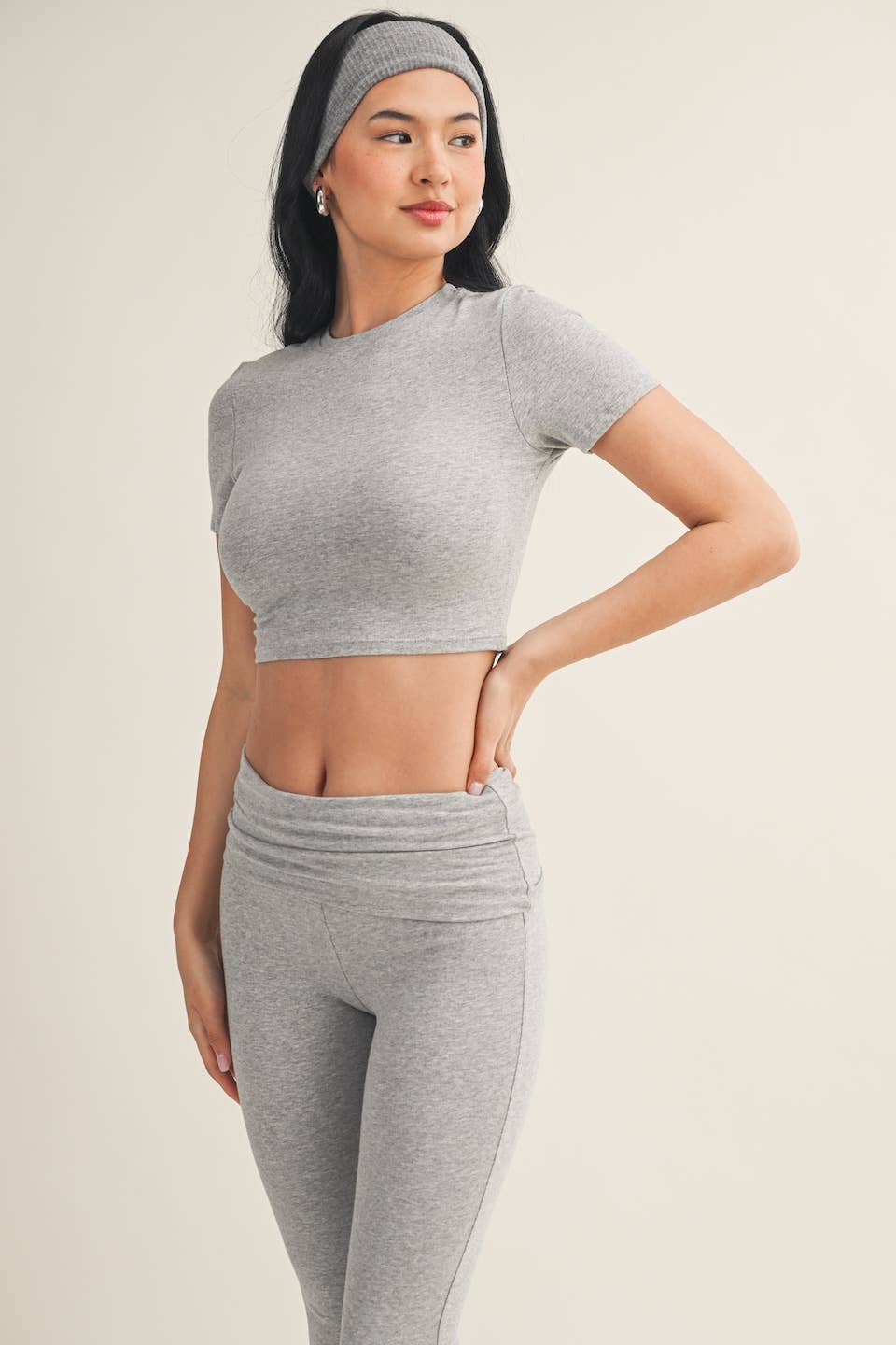 Soft Knit Jersey Crewneck Tee- Heather Grey