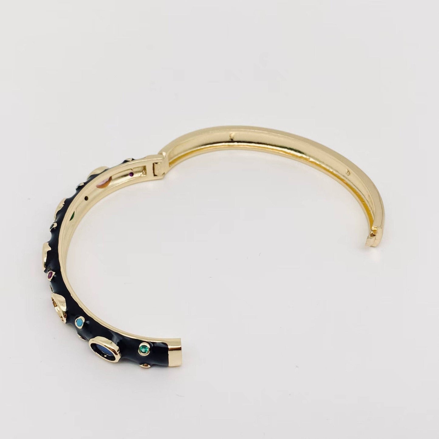 Felicia Gold Plated Enamel Bangle: Black