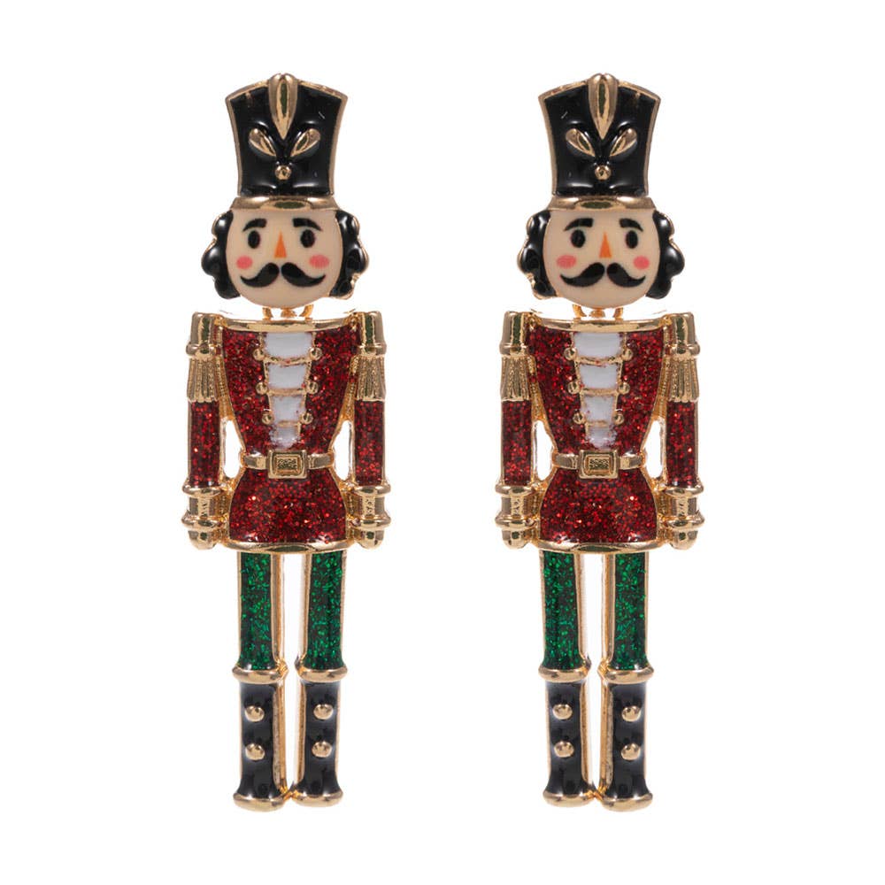 Glittered Nutcracker Soldier Earrings