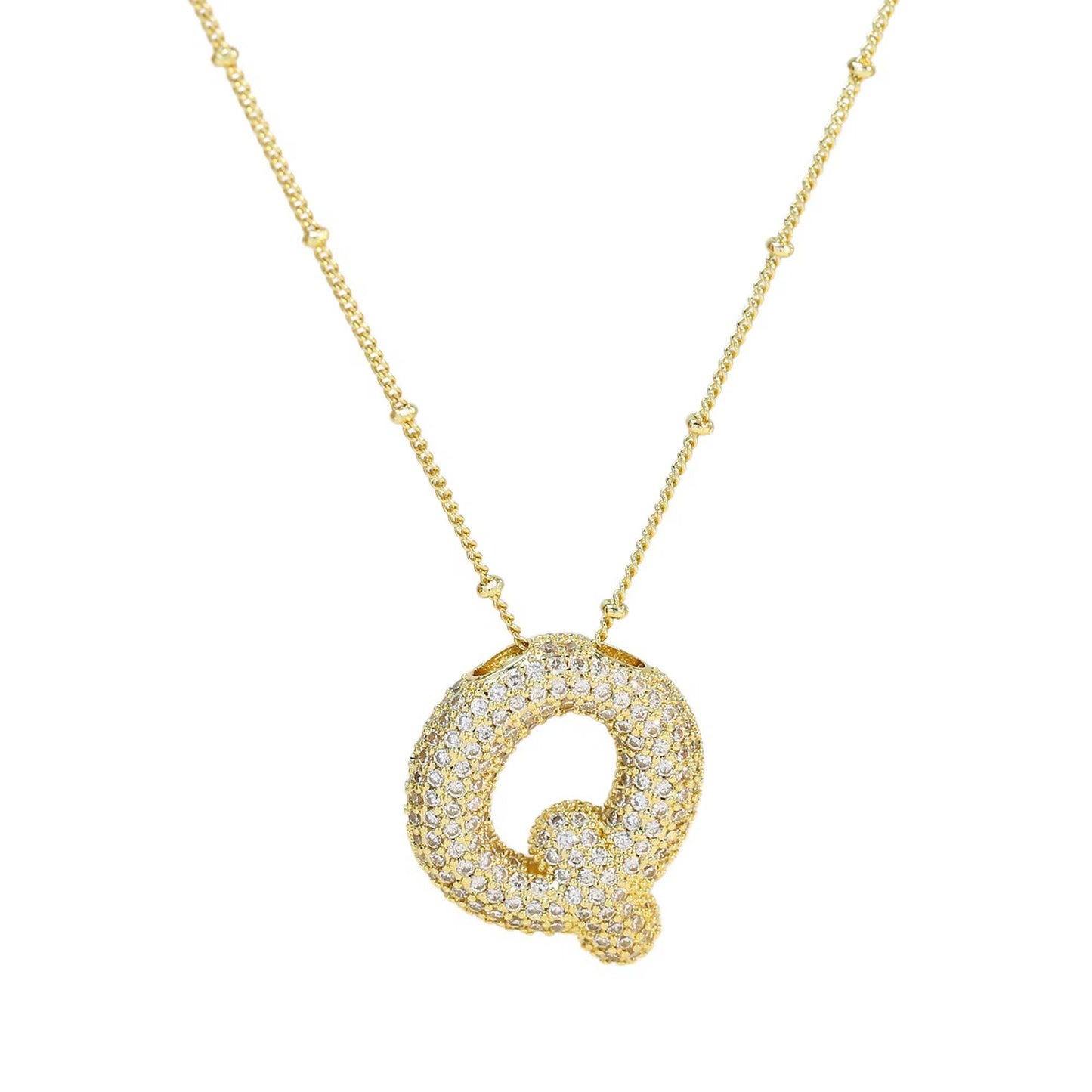 Mini Initial CZ Balloon Bubble 18K Gold Necklace