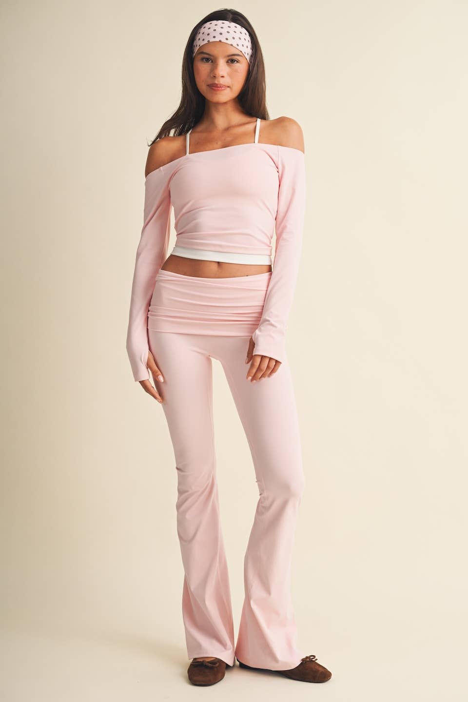 Active Off Shoulder Double Layered Top: Blush
