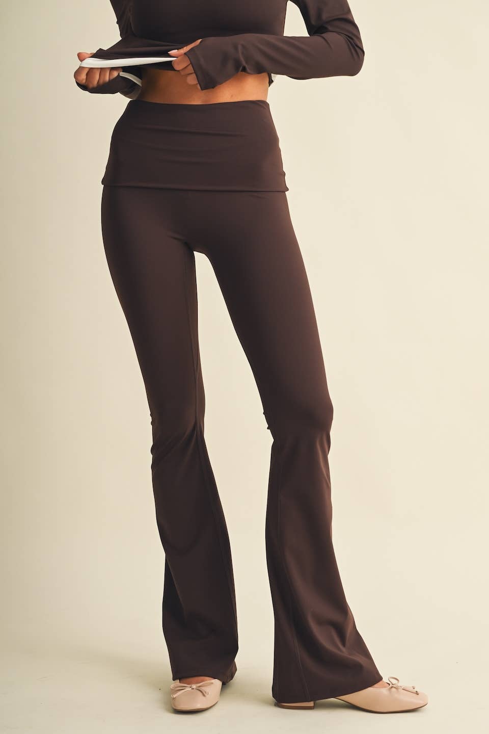 Active Foldover Flare Legging- Dark Chocolate