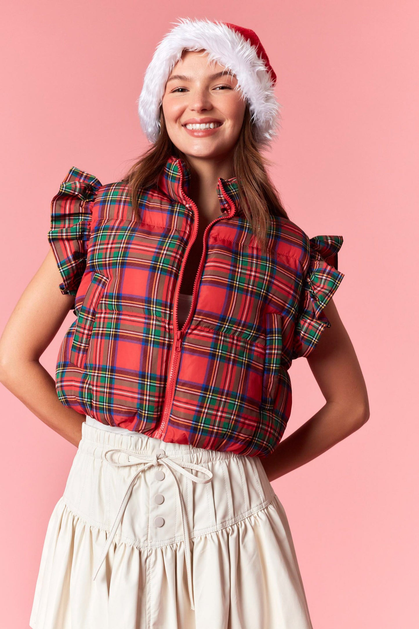 Millie Bow Back Vest- Red Plaid