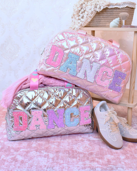 'Dance' Metallic Quilted Medium Duffle Bag- Metallic Silver