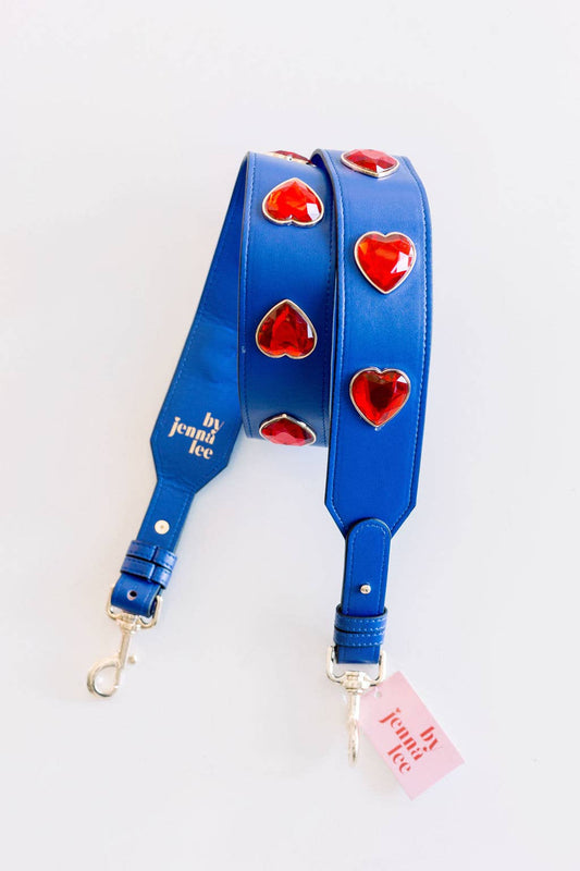 Crystal Heart Purse Strap- Blue Red