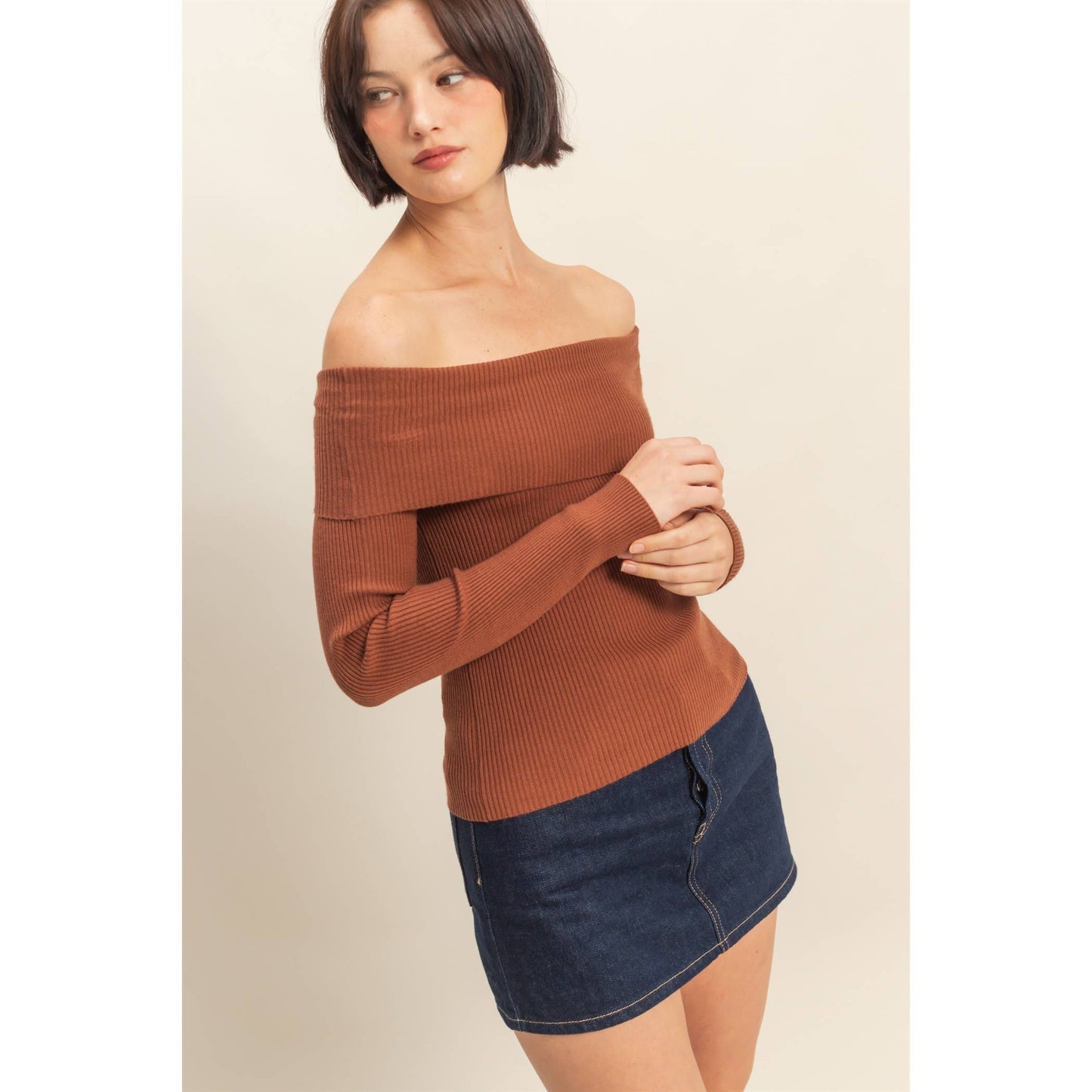 Layla Ribbed Knit Top- Chestnut