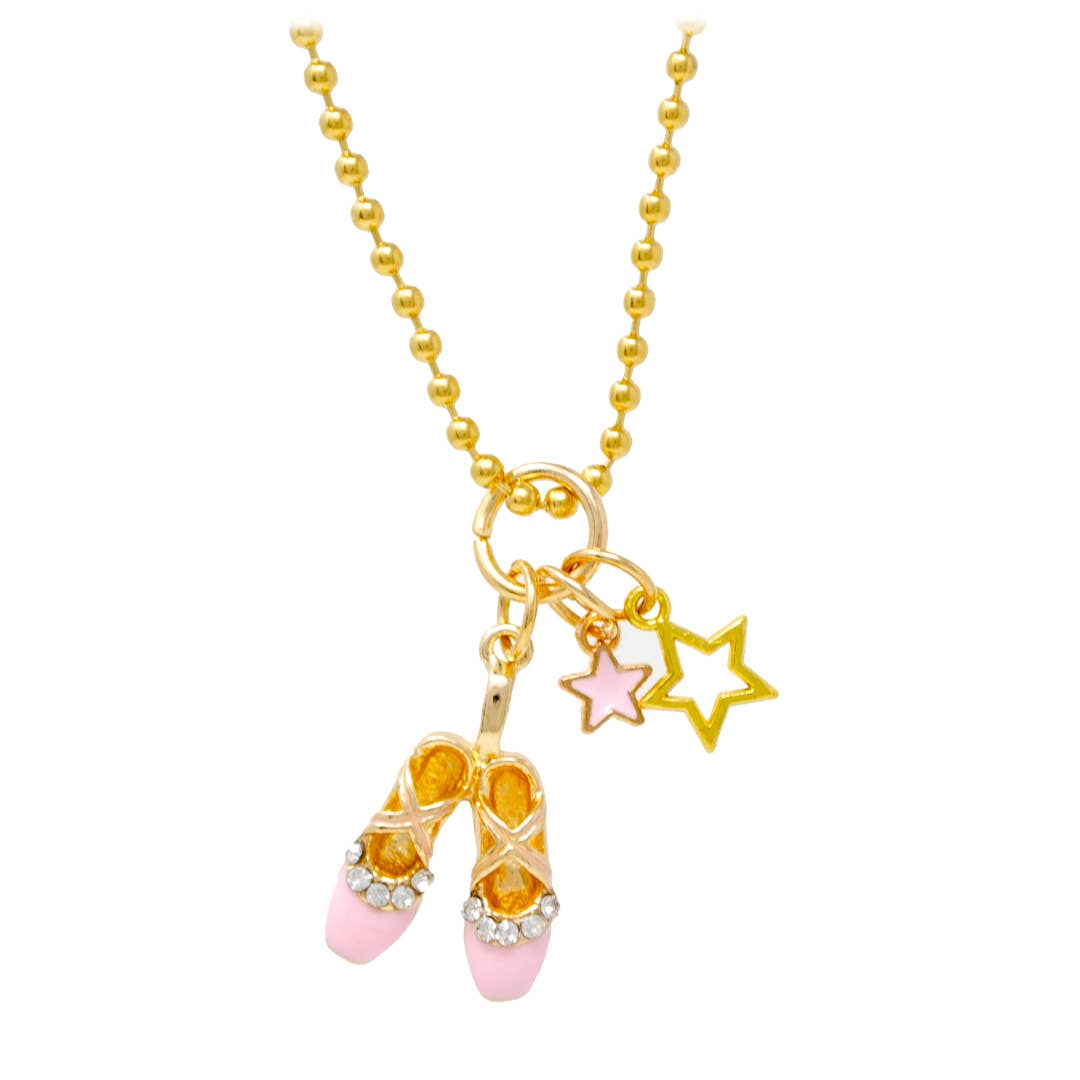 Girls Ballet Slippers & Stars Gold Charm Necklace