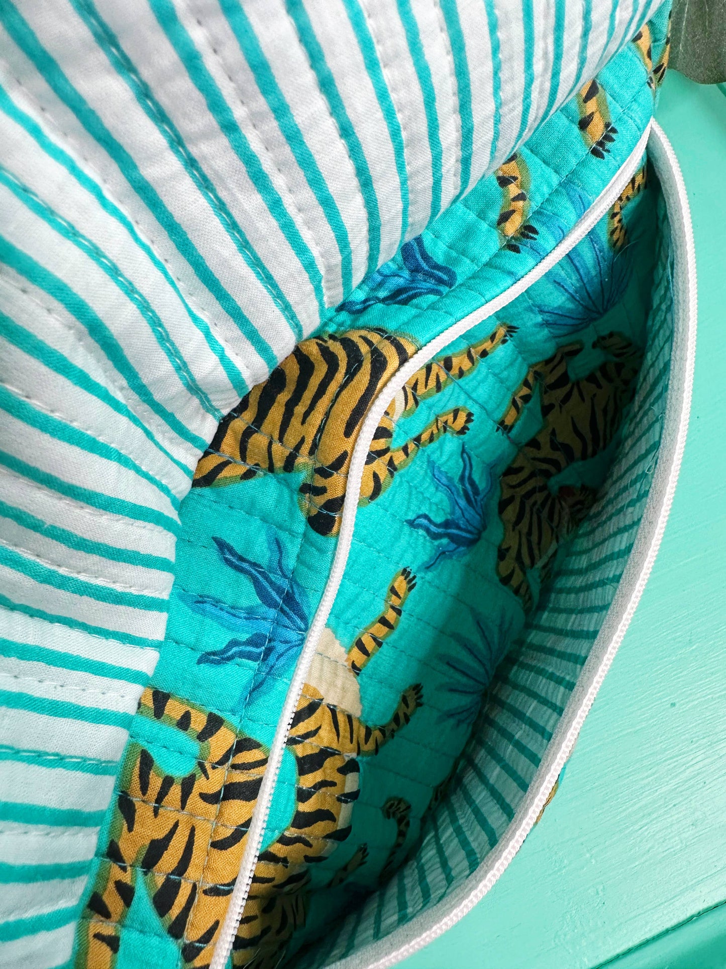 Ruffled Toiletry Bag- Aqua Tigers