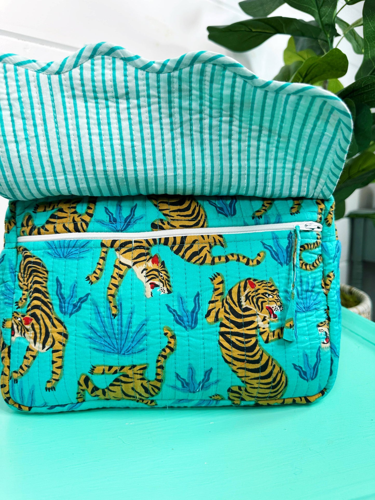 Ruffled Toiletry Bag- Aqua Tigers