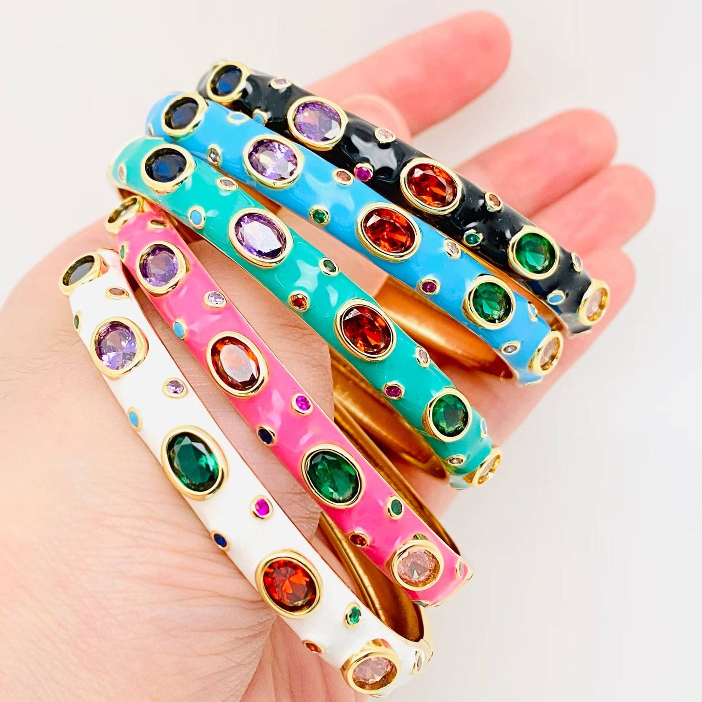 Felicia Gold Plated Enamel Bangle: Black