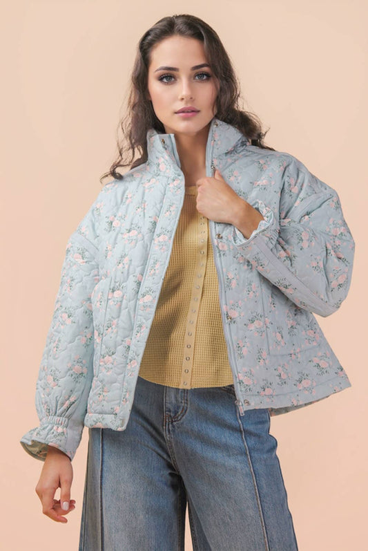 Cecily Oversized Quilted Jacket- Blue