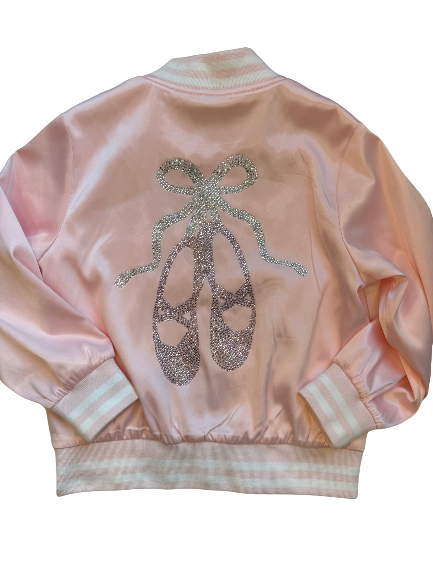 Girls Rhinestone Ballet Satin Bomber Jacket