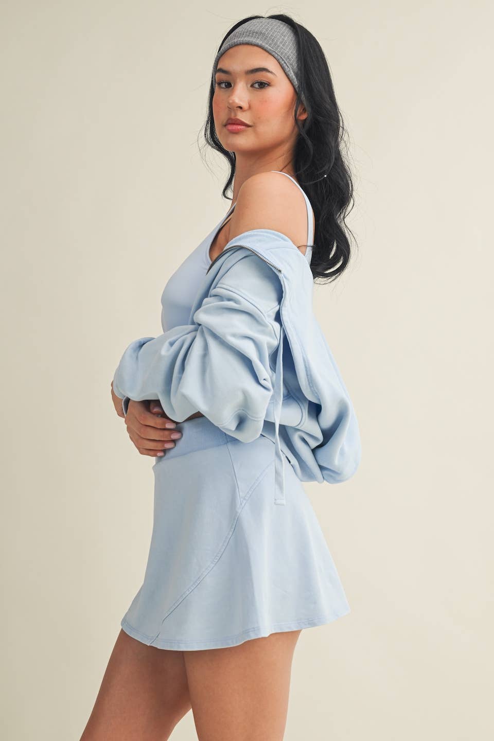 Mineral Wash Oversized Crop Hoodie- Blue