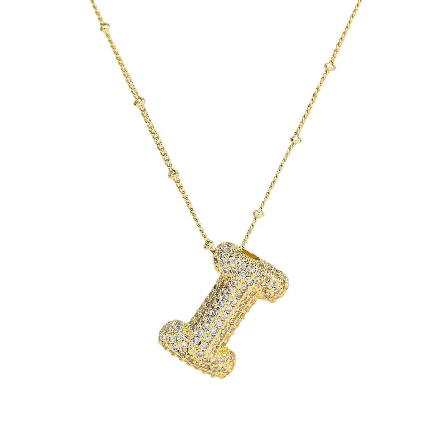 Mini Initial CZ Balloon Bubble 18K Gold Necklace
