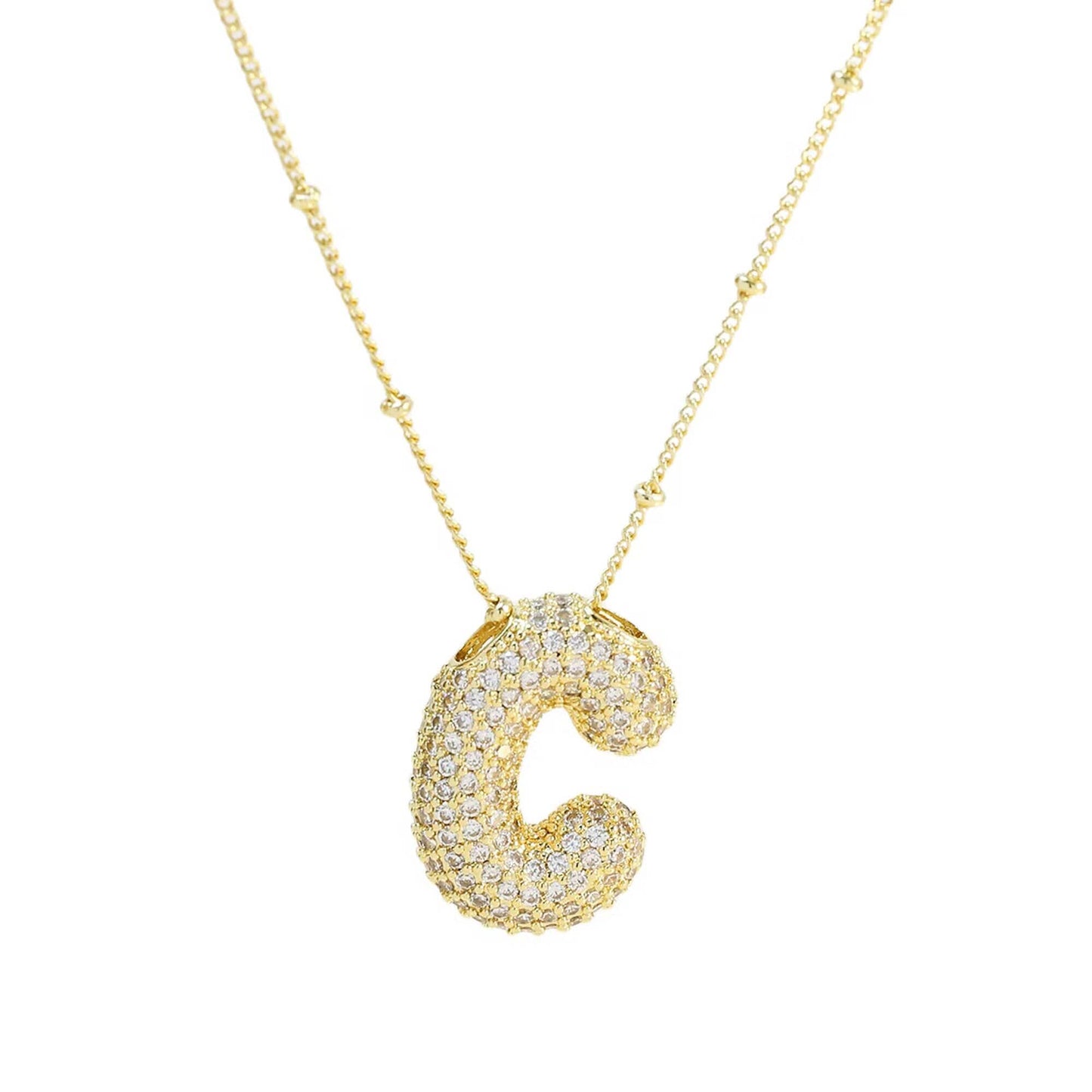Mini Initial CZ Balloon Bubble 18K Gold Necklace