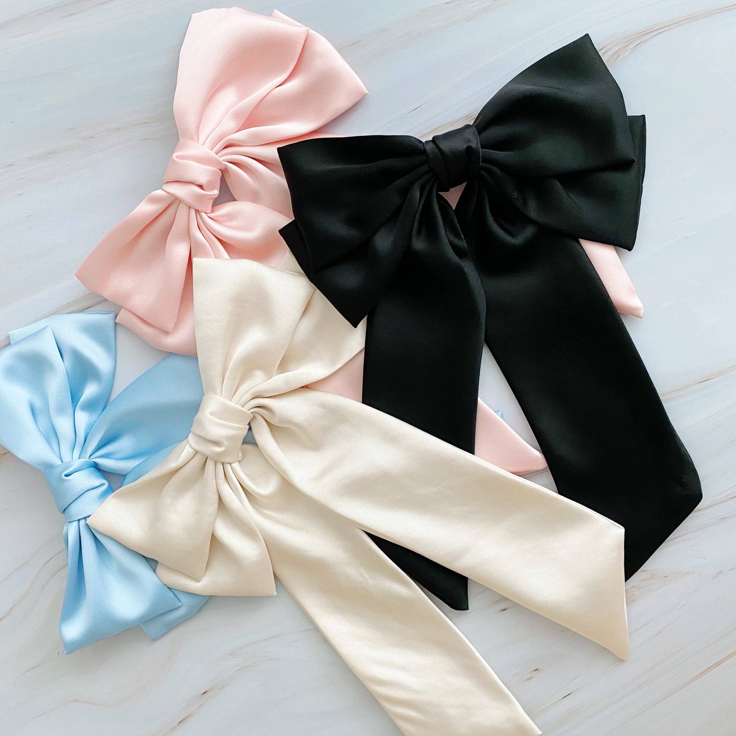 Doubled Satin Bow Hair Clip: Pink