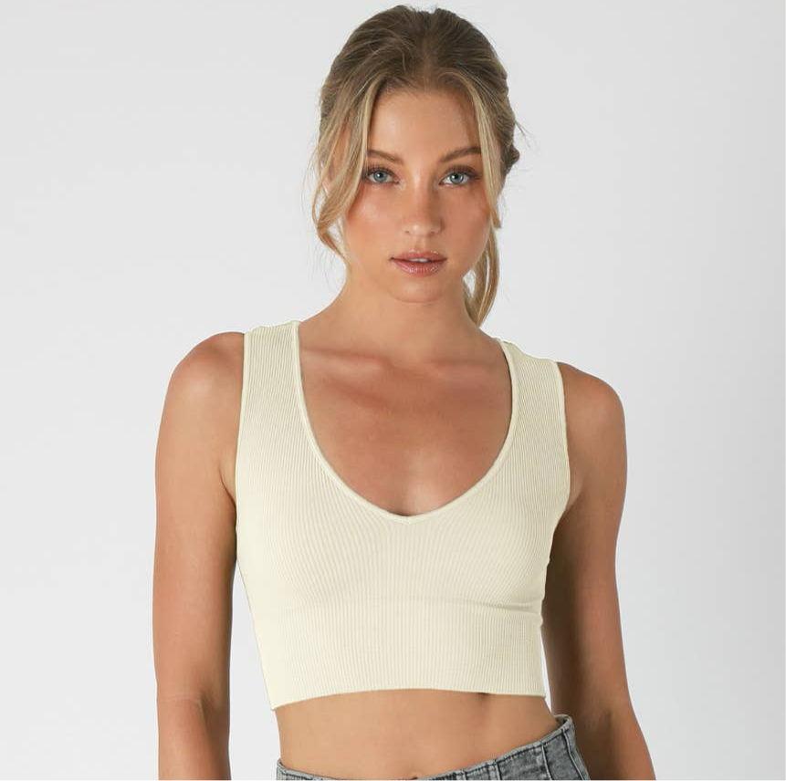 One Size Plunge V-Neck Crop Top- Butter Cream