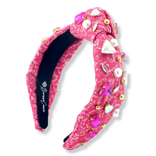 BC- Pink Textured Hwadband with Crystals and Pearls