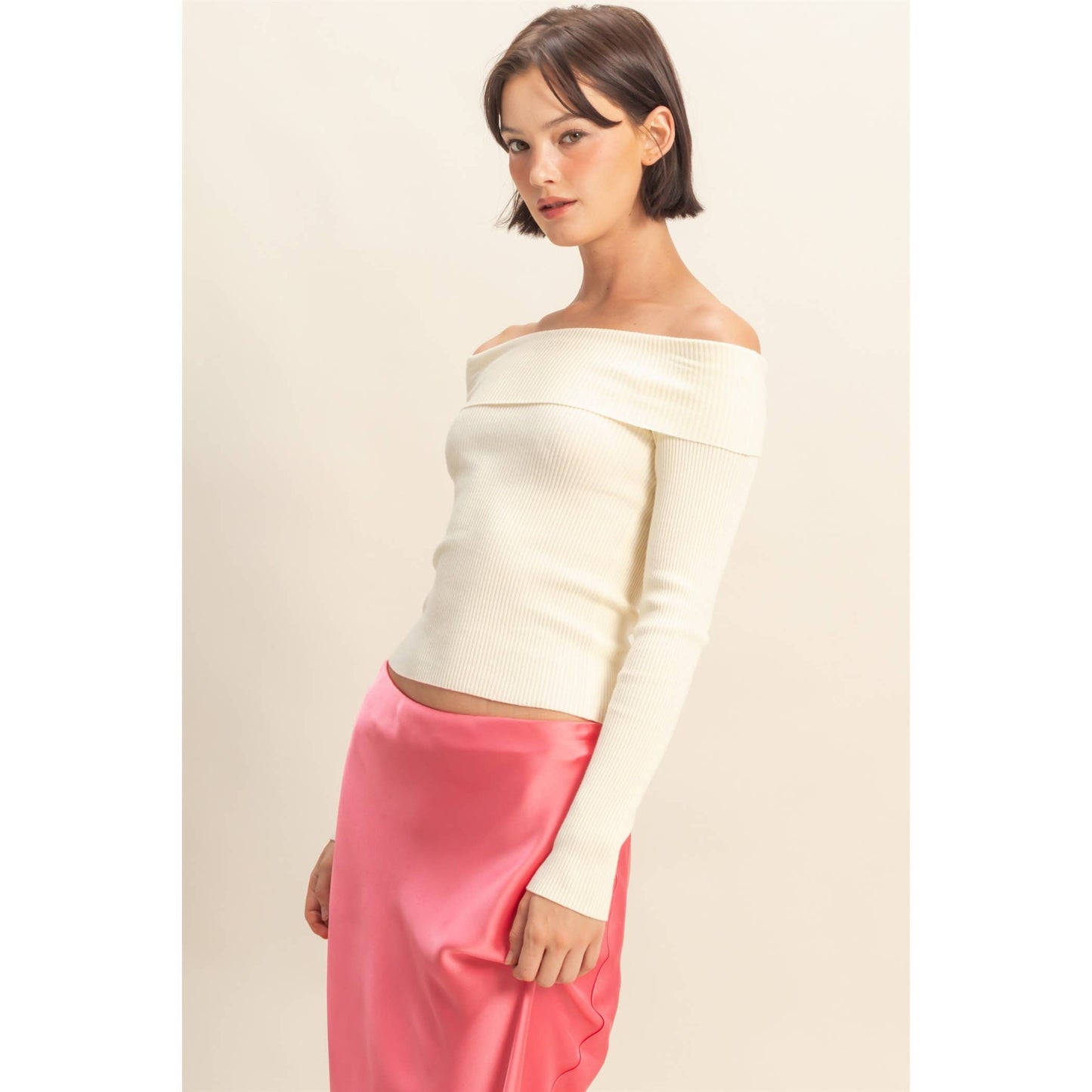 Layla Ribbed Knit Top- Cream
