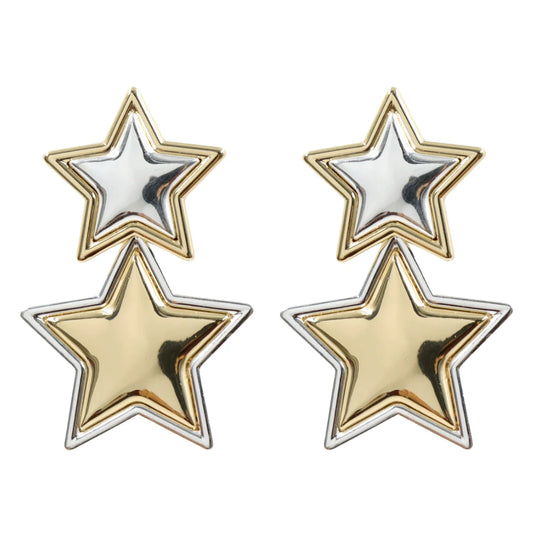 BC- Silver and Gold Star Drop Earrings