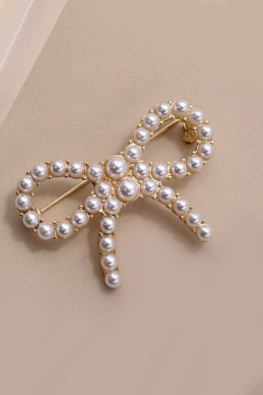 Bow Ribbon Pearl Brooch