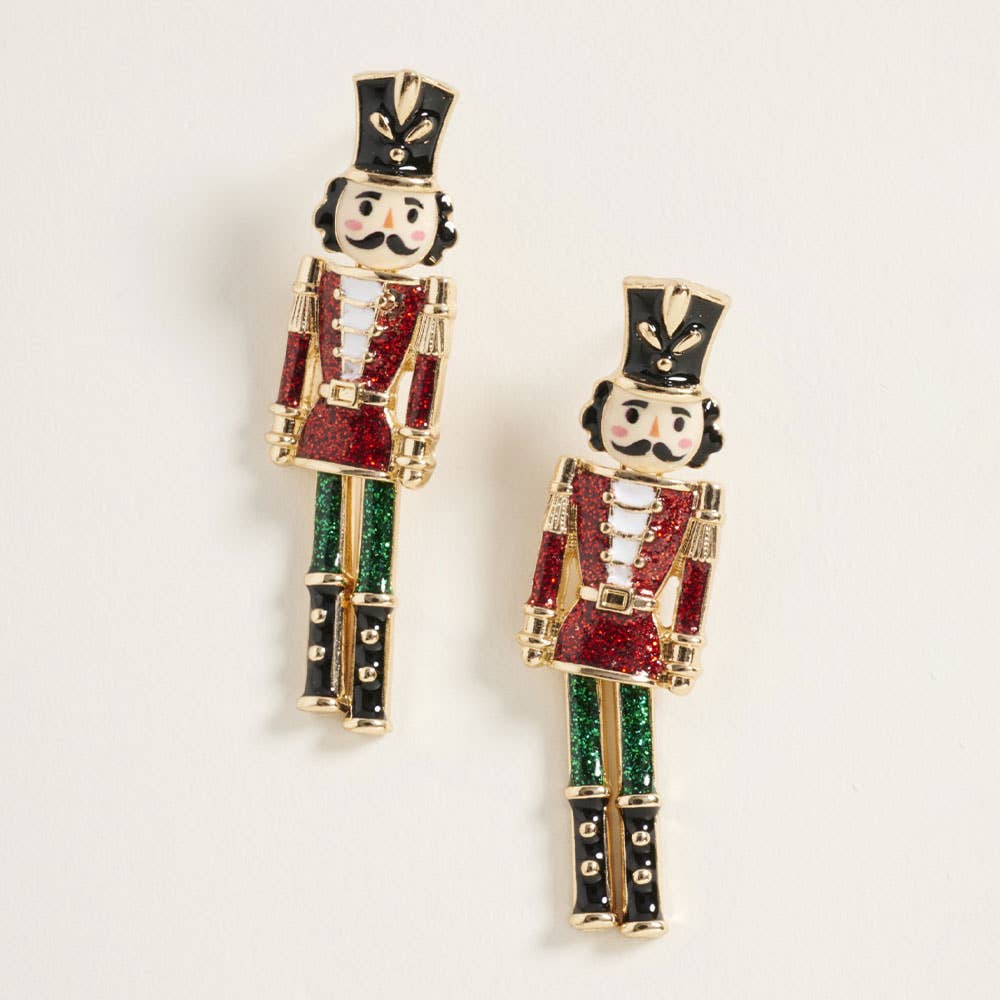 Glittered Nutcracker Soldier Earrings