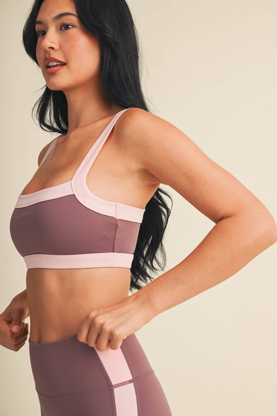 Contrast Block Sports Bra- Mauve