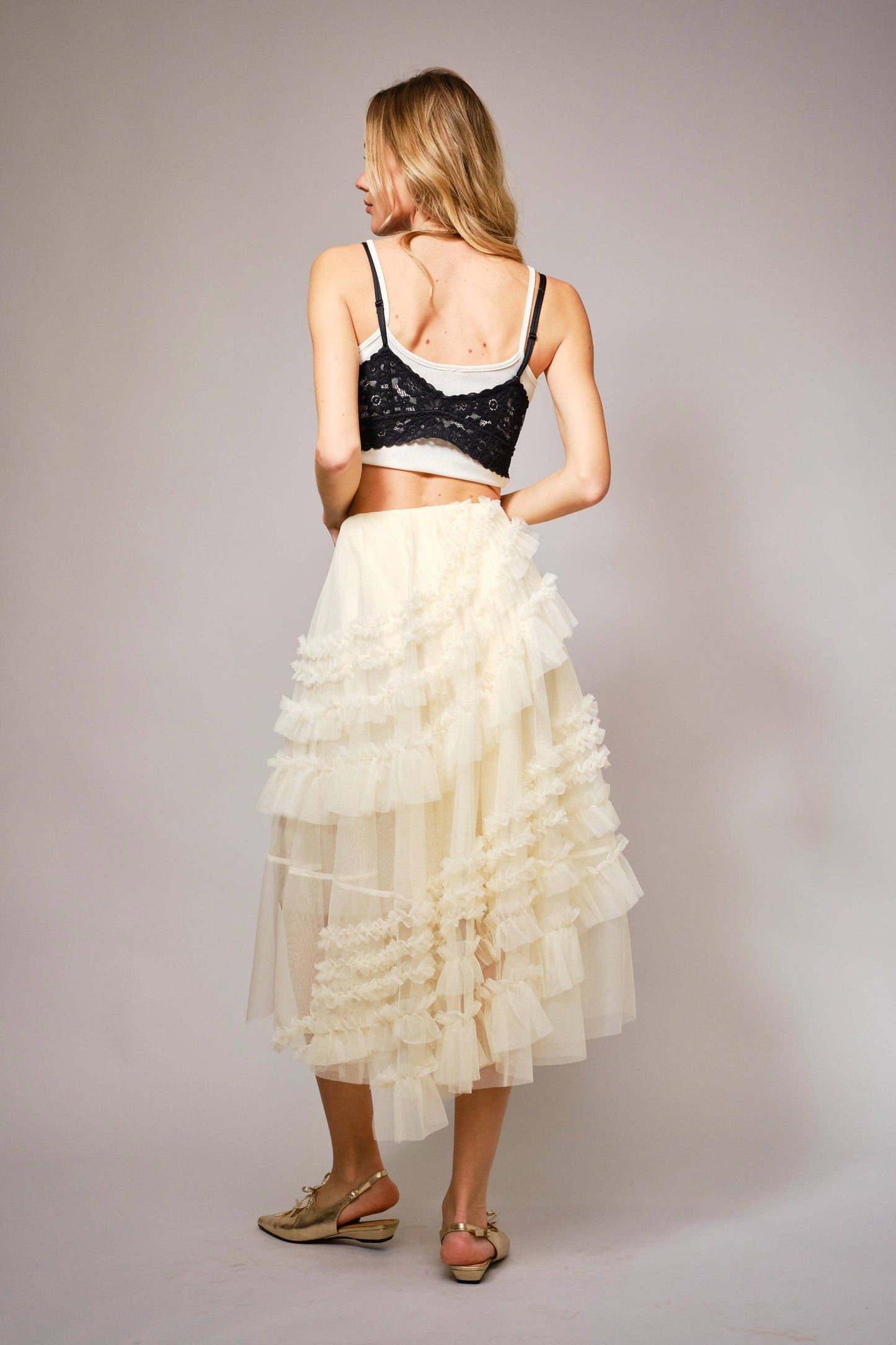 Tula Ruffle Midi Skirt- Cream