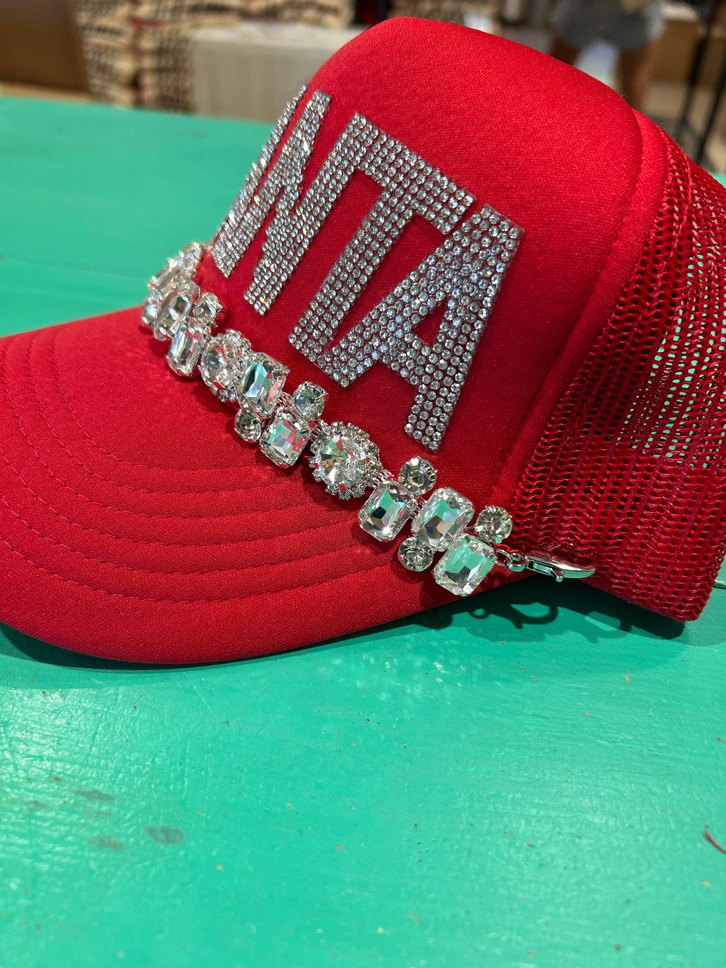 Rhinestone SANTA Trucker | Christmas Hat | Merry Cap: Red Foam