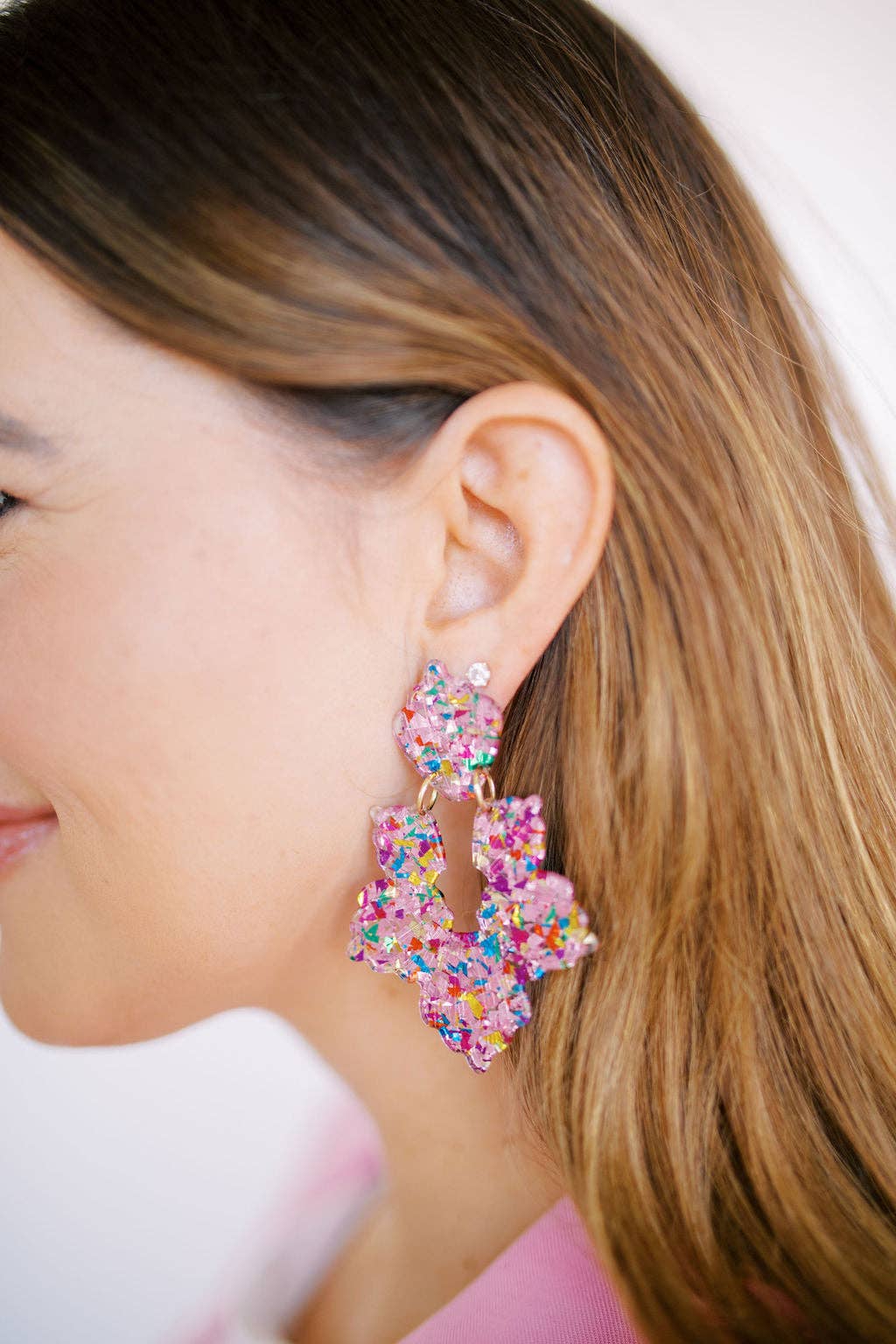 Michelle Pink Birthday Confetti Earrings