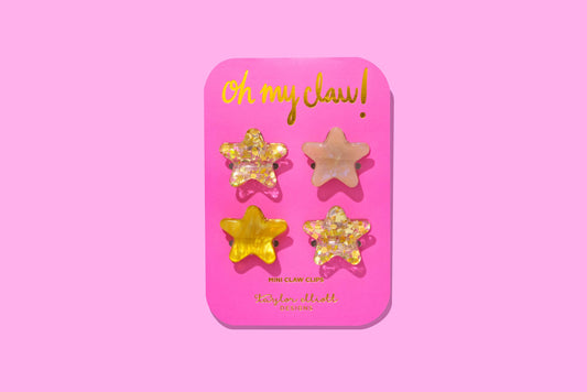 Mini Claw Hair Clips - Stars - Gold Confetti