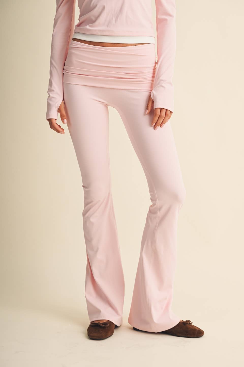 Active Foldover Flare Legging- Blush