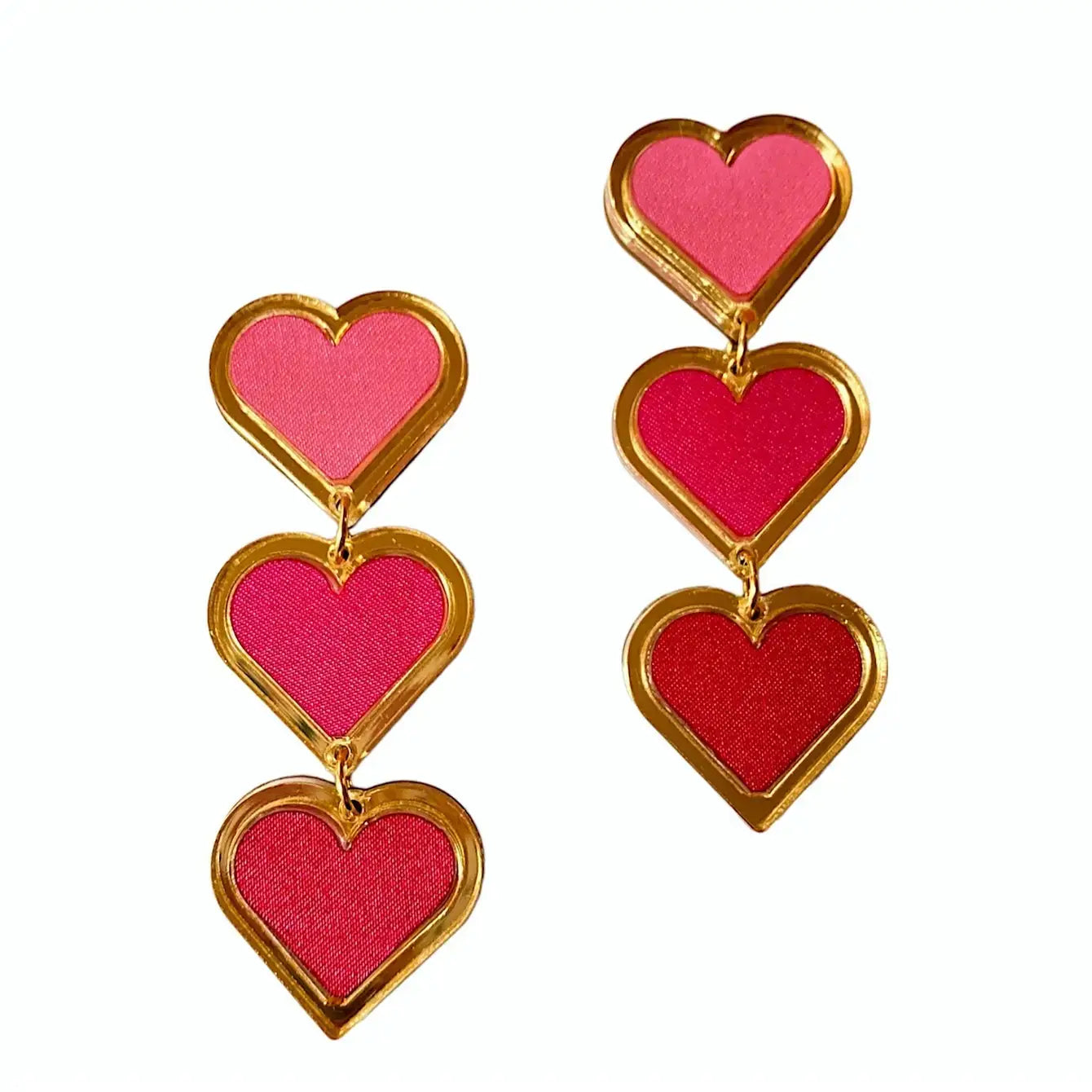 Pink and Red Triple Heart Earrings