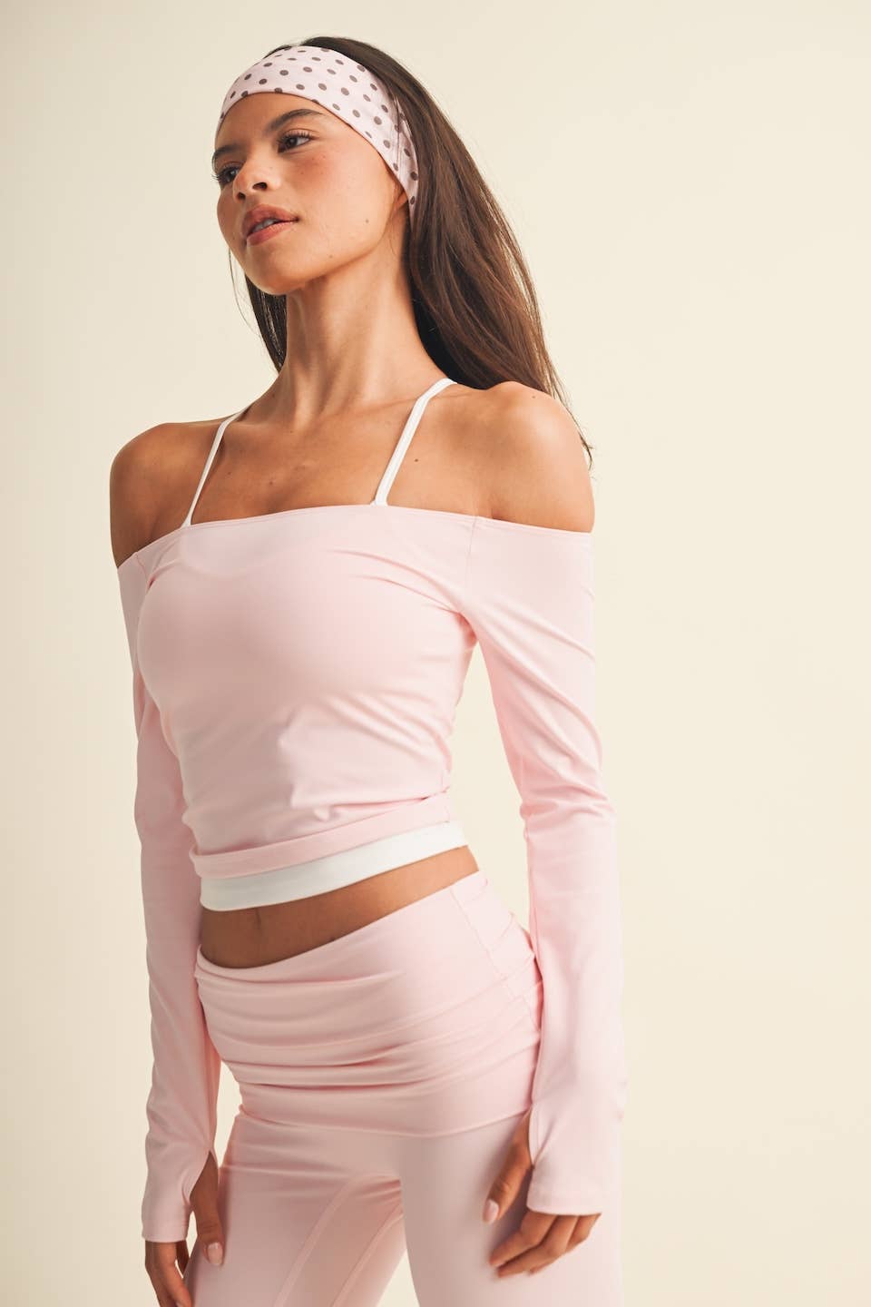 Active Off Shoulder Double Layered Top: Blush