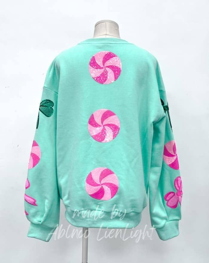 Pink Candy Cane Bow Mint Sweatshirt