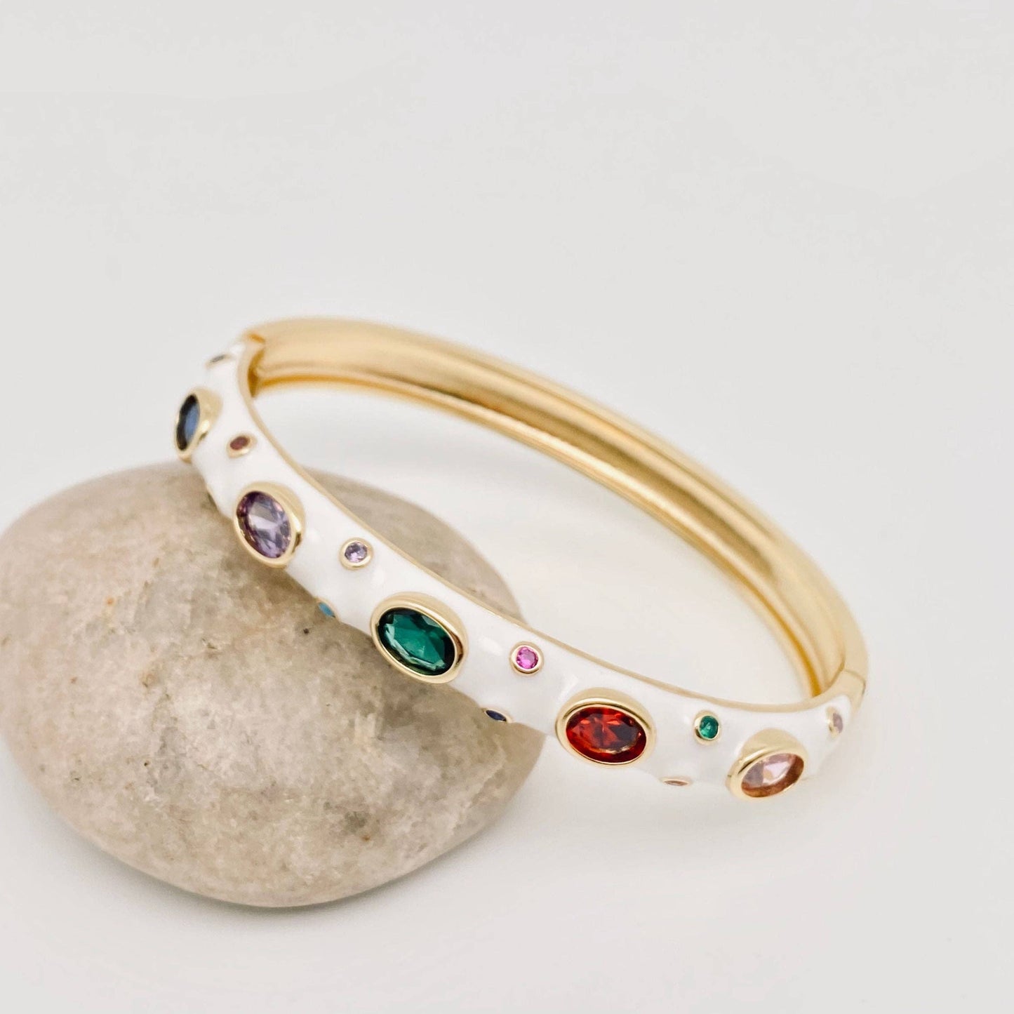 Felicia Gold Plated Enamel Bangle: White