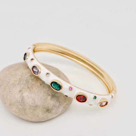 Felicia Gold Plated Enamel Bangle: White