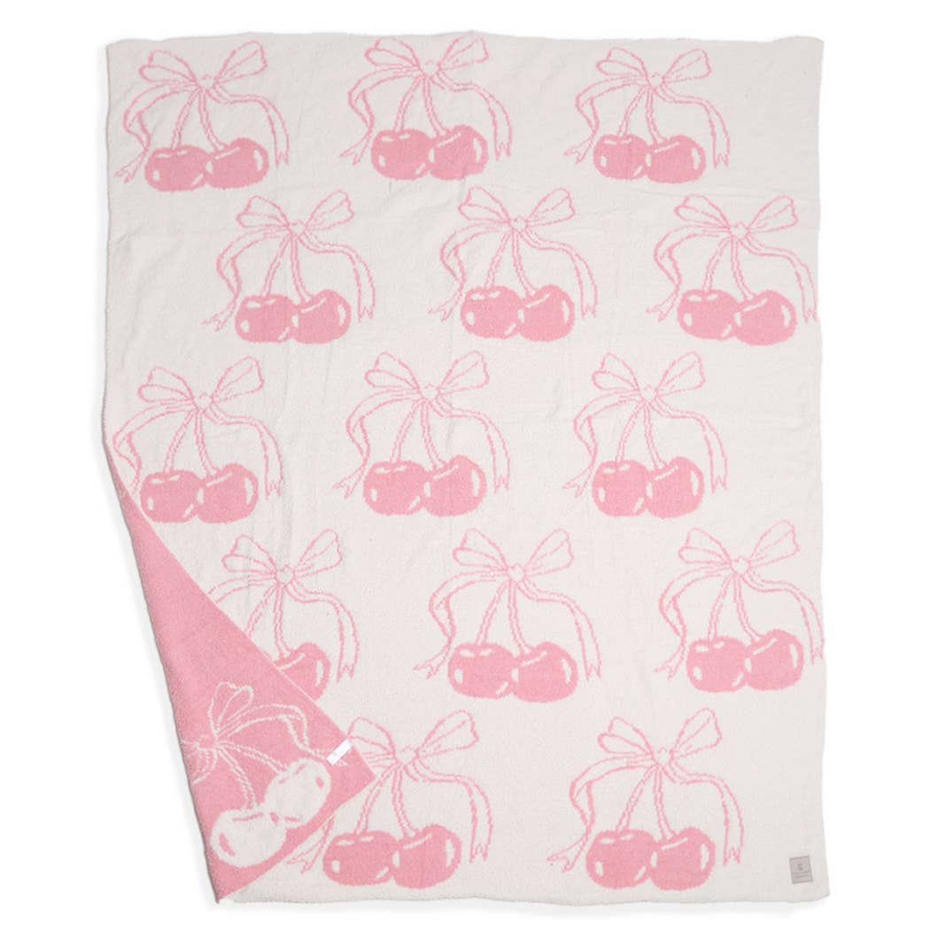 Cherry Bow Print Cozy Soft Throw Blanket