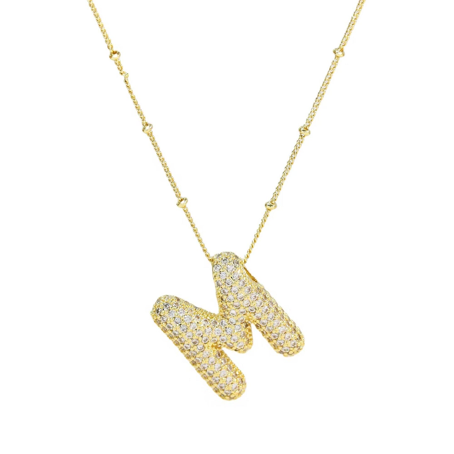Mini Initial CZ Balloon Bubble 18K Gold Necklace