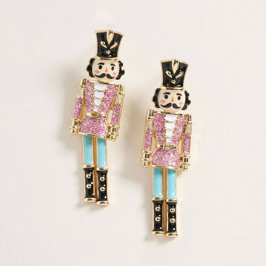 Glittered Nutcracker Soldier Earrings